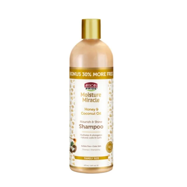 African pride moisture miracle honey & coconut oil nourush & shine shampoo