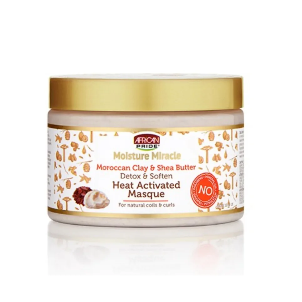 African Pride Moisture Miracle Moroccan Clay & Shea Butter Heat – Activated Masque-12oz