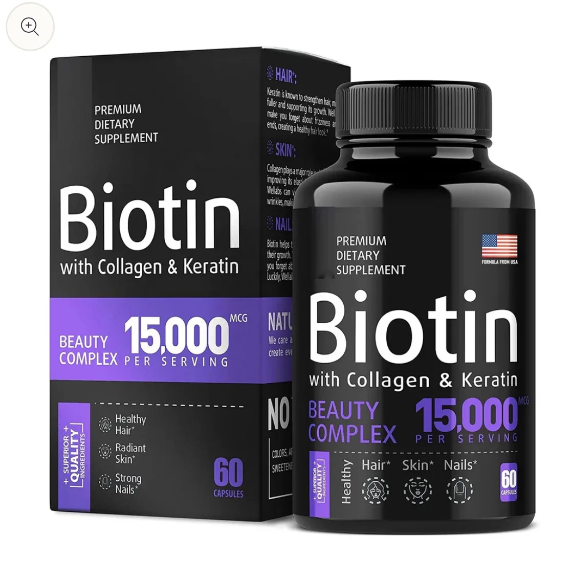 Biotin with collagen & keratin 15,000mcg- 60capsules