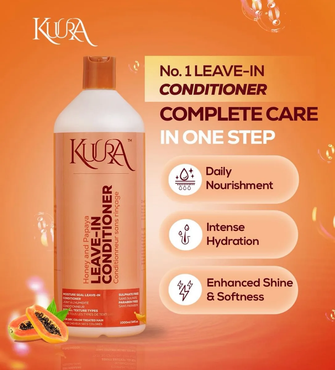KUURA Honey & Papaya Leave in conditioner - 1000ml
