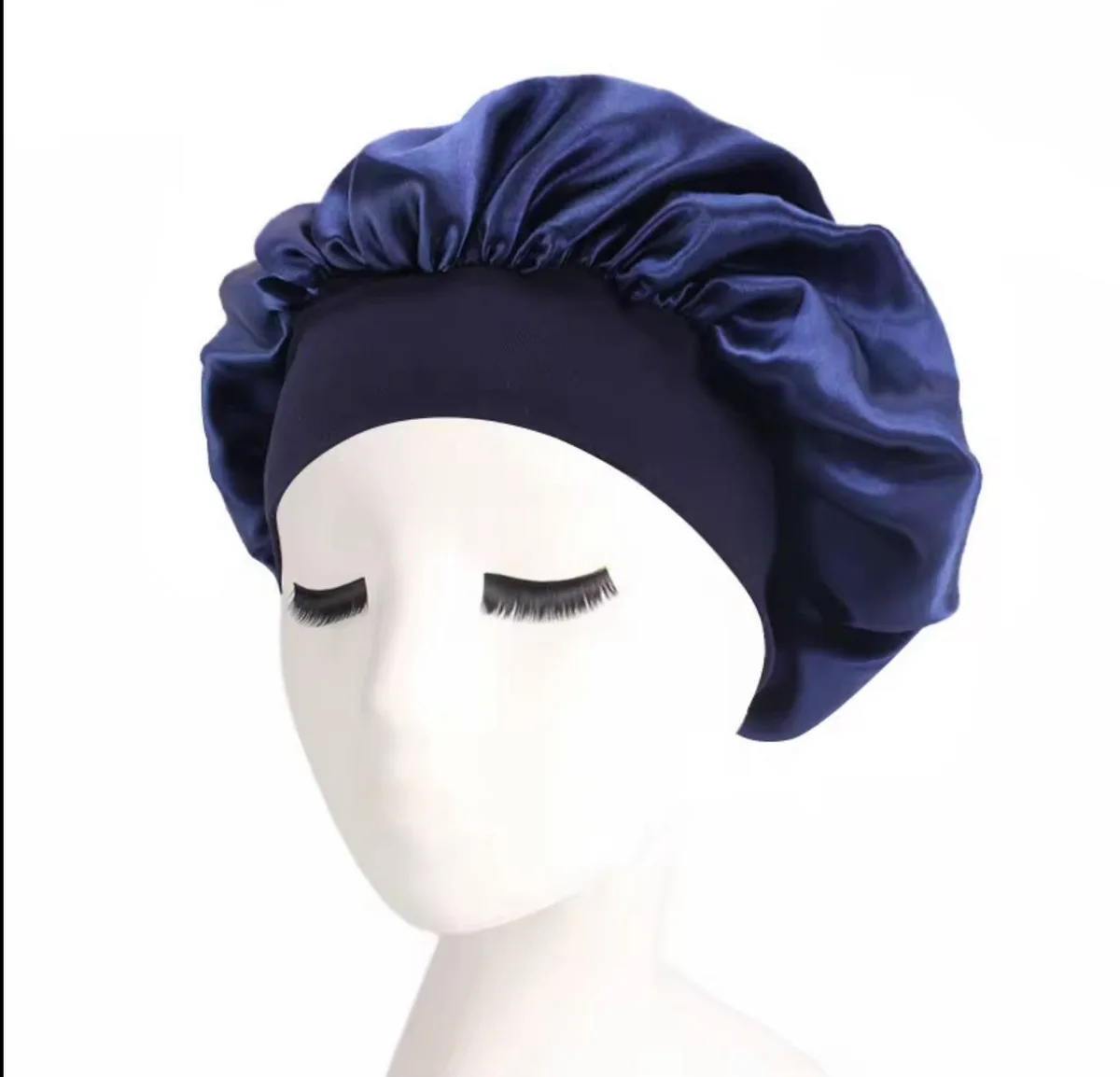 Banded Satin Bonnet - Navy Blue