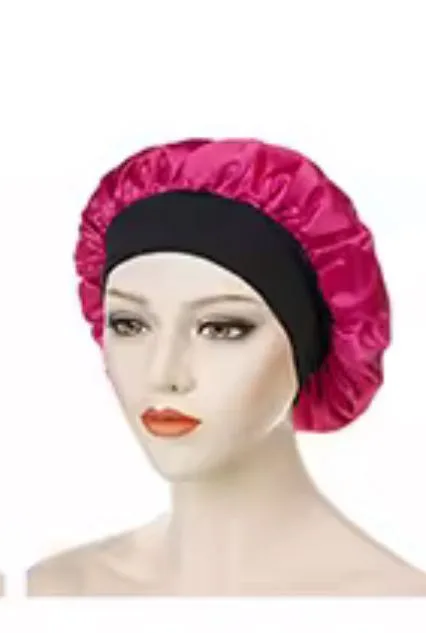 Banded Satin Bonnet - Hot Pink