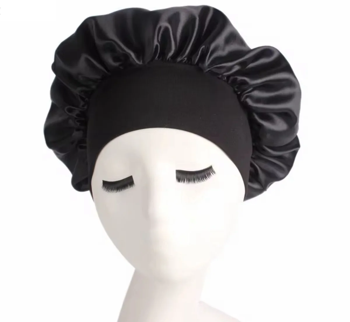 Banded Satin Bonnet - Black