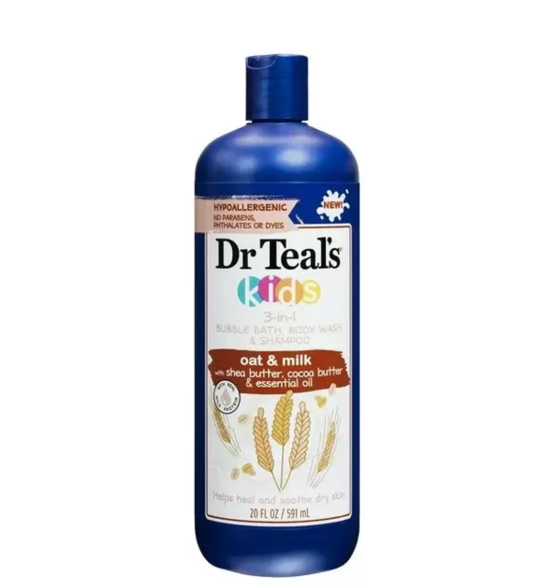 Dr Teal’s Kids 3-in-1 Bubble Bath, Body Wash & Shampoo, Oat & Milk – 20 oz