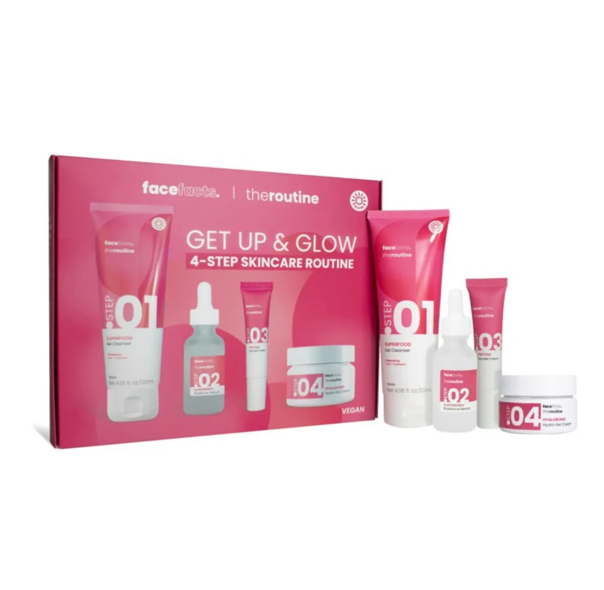 Face facts Get up & Glow 4-step skincare routine set