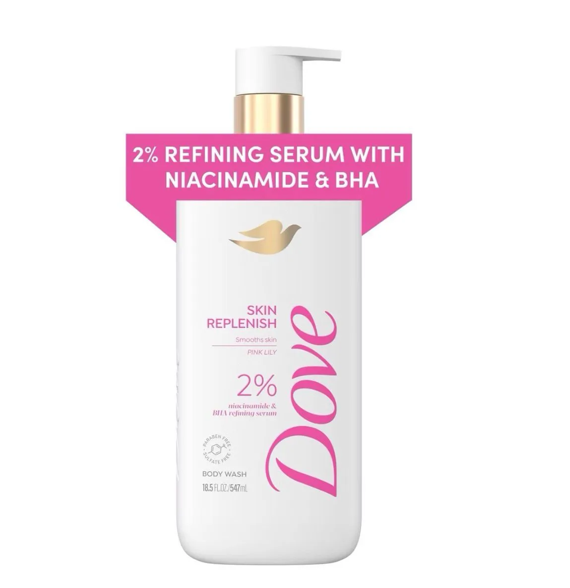 Dove Beauty Serum body wash with 2% Niacinamide & BHA refining serum skin replenish body wash