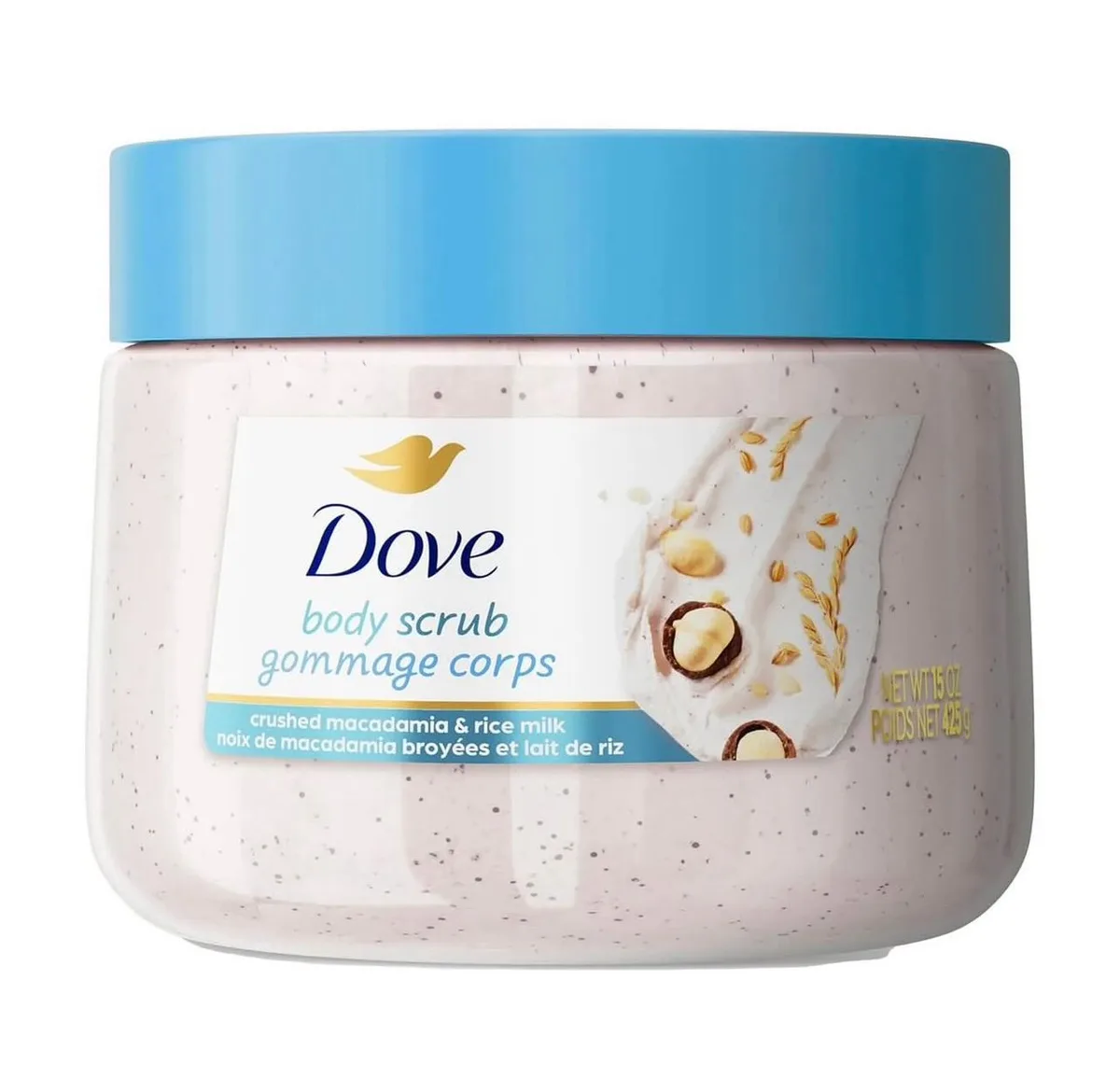 Dove Beauty exfoliating body scrub - crushed macadamia & rice milk -15oz