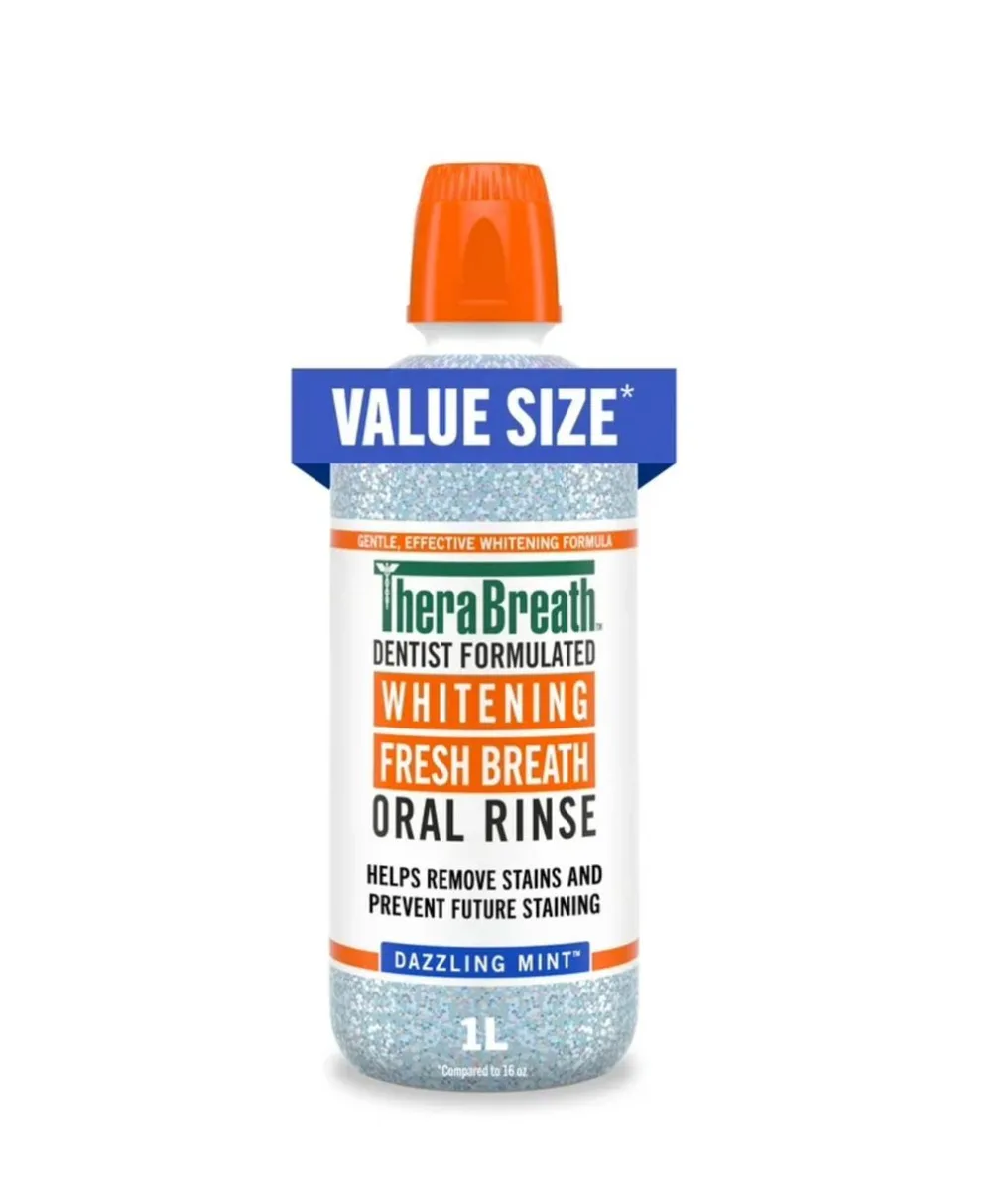 Therabreath Whitening Fresh Breath Oral Rinse – Dazzling Mint, 1 Litre