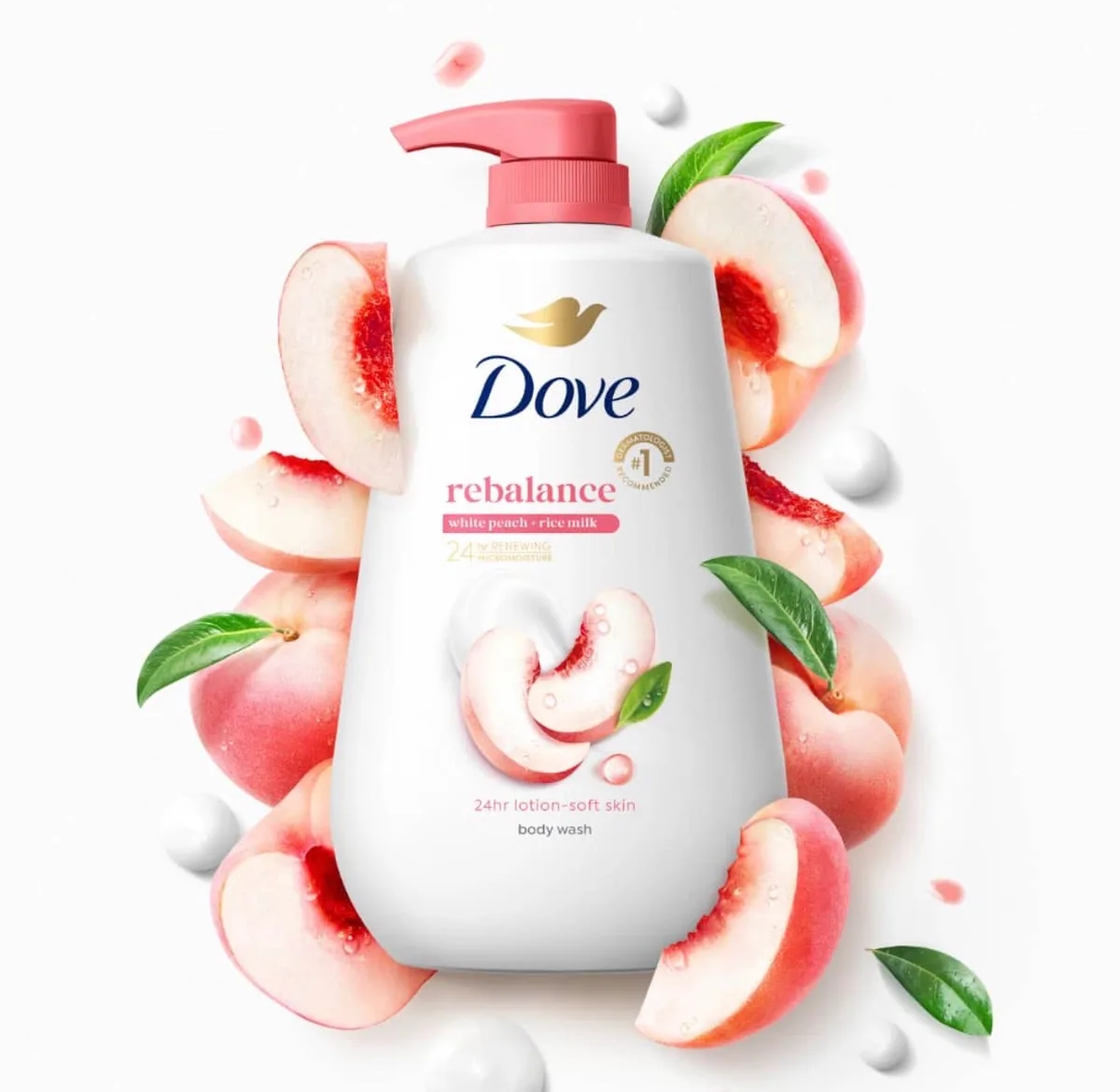 Dove Moisturizing Body Wash Rebalance Peach & Rice Milk, 30.6 oz
