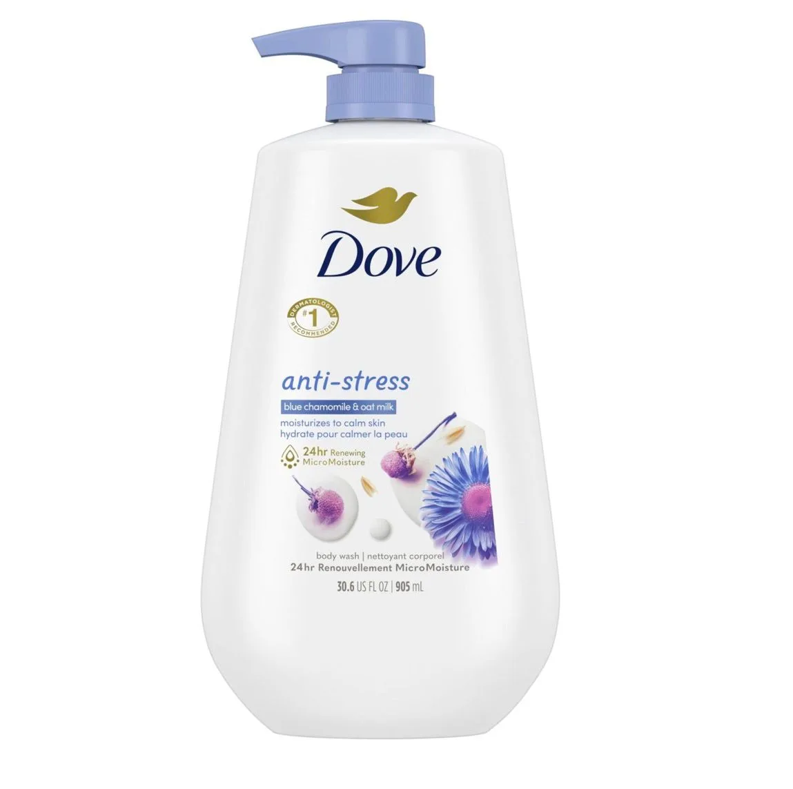Dove Anti-Stress Body Wash Blue Chamomile & Oat Milk, 30.6 oz