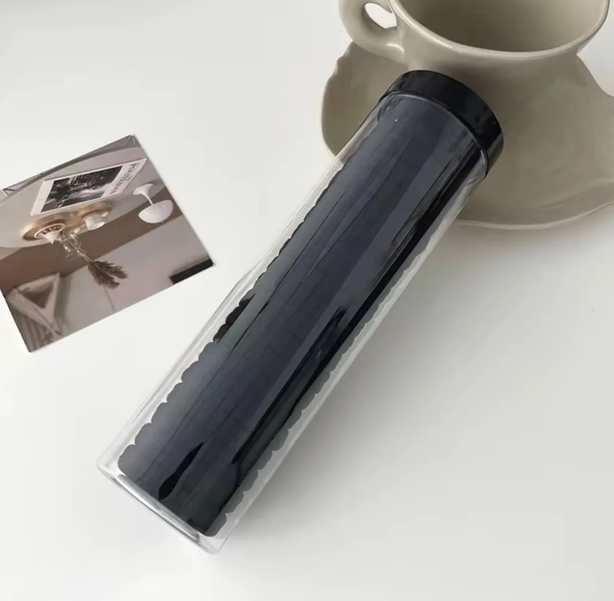 Cotton elastic hair ties long tube -20ties- black