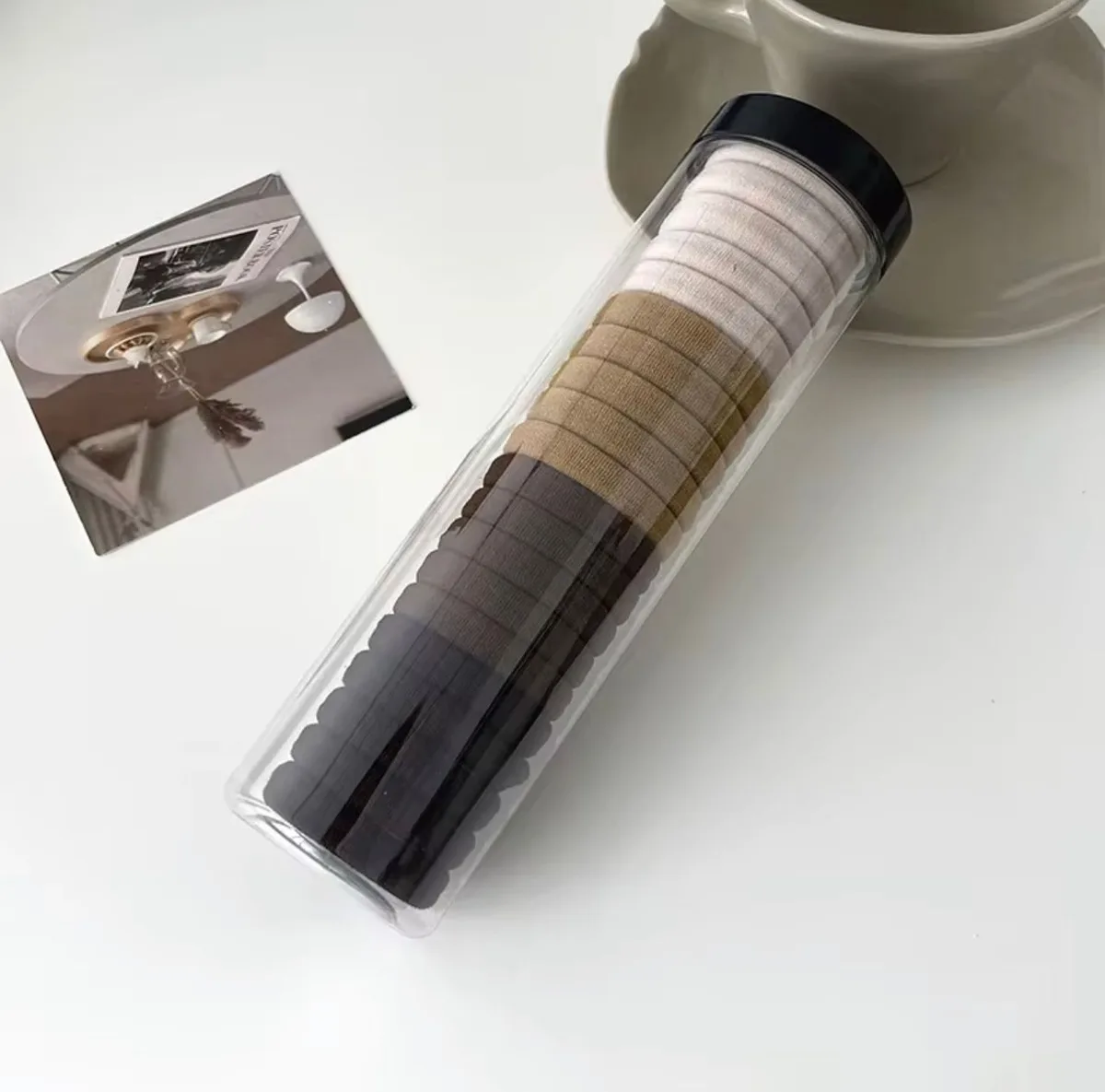 Cotton elastic hair ties long tube -20ties- mixed neutrals