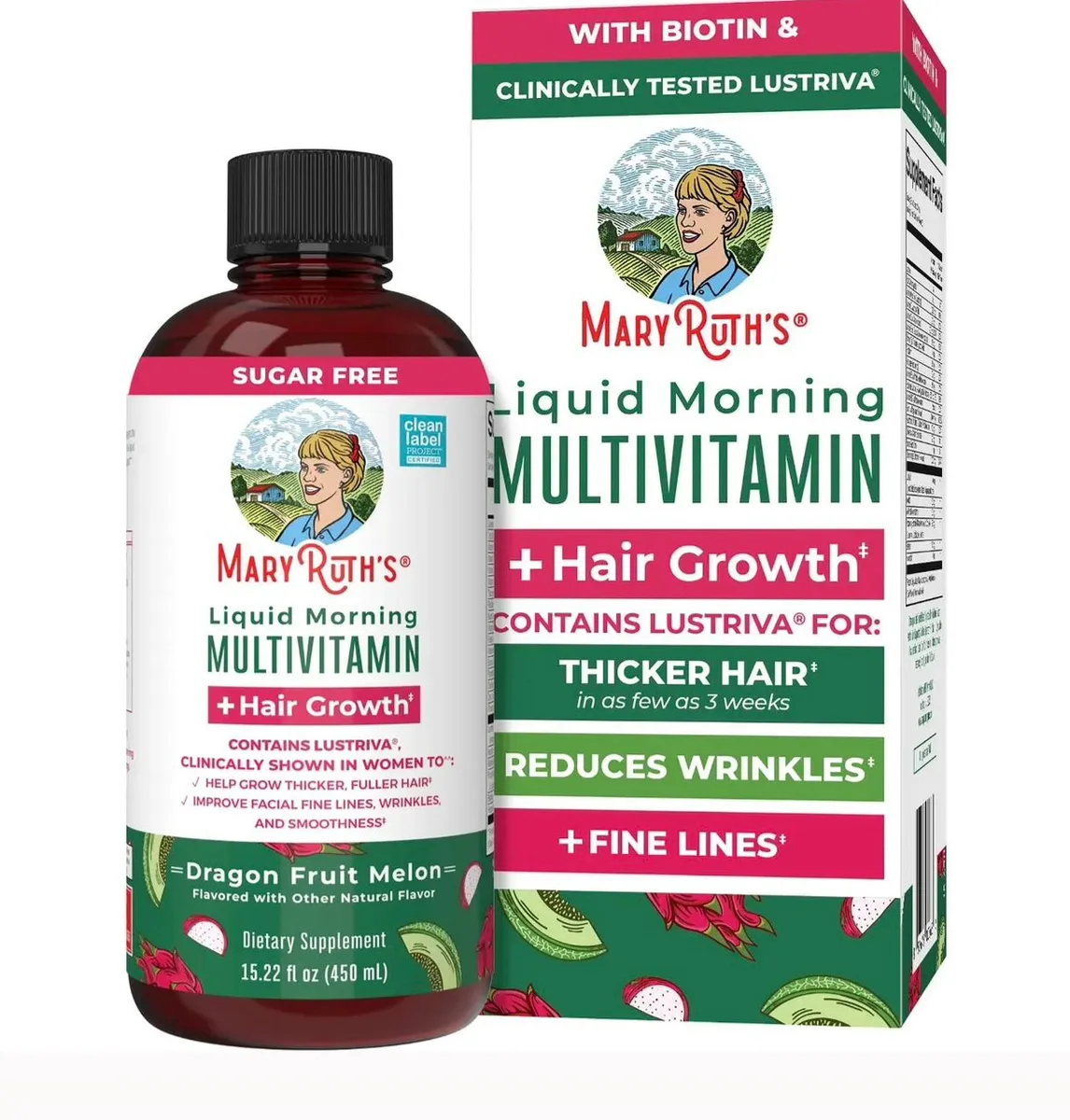 Mary Ruth’s Liquid Morning Multivitamin + hair growth - dragon fruit melon -15oz