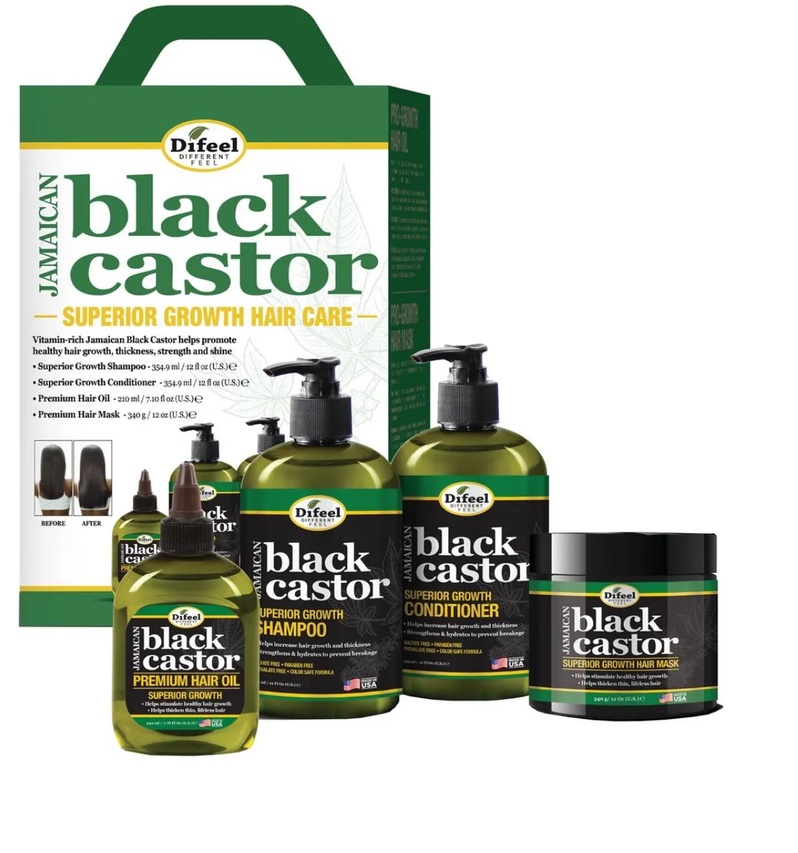 Difeel superior hair growth black castor oil set of 4