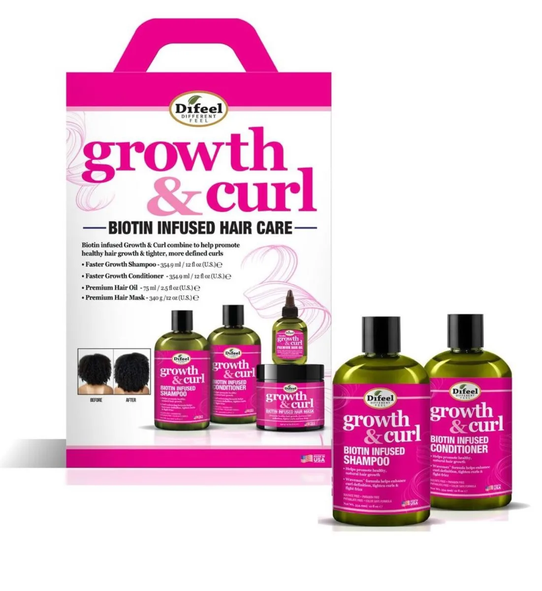 Difeel growth & curl hair care set of 4