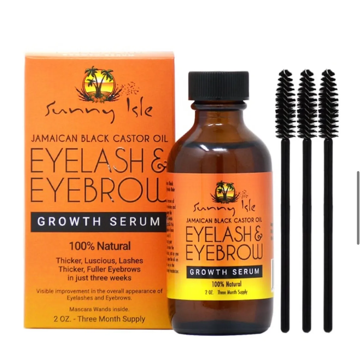Sunny Isle Jamaican Black Castor Oil Eyelash & Eyebrow Growth Serum – 2 oz. (Three Month Supply)